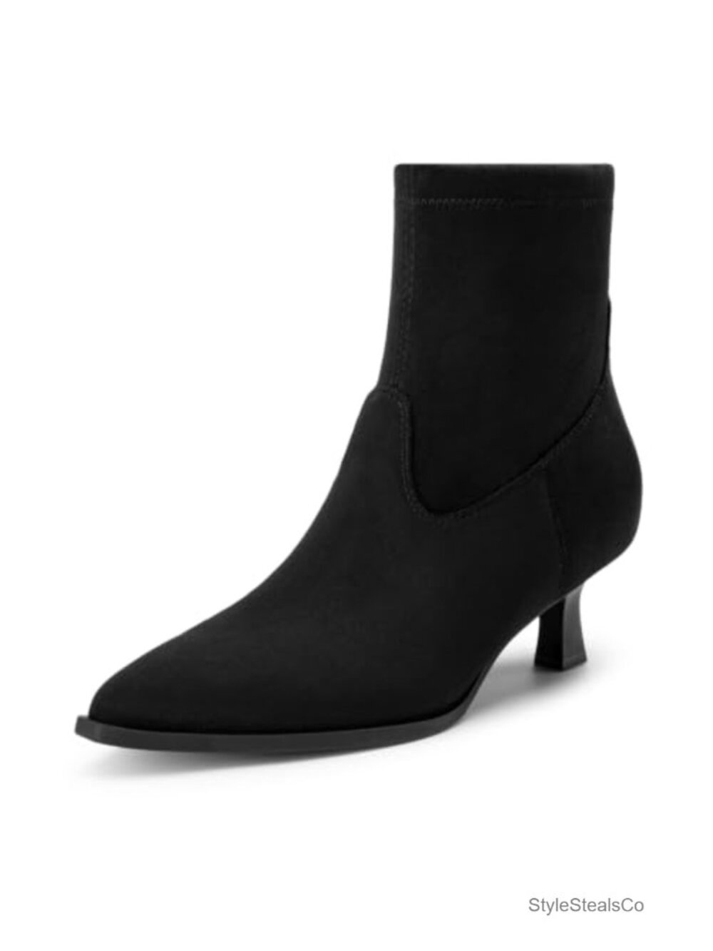 Faux Suede Kitten Heel Pointed Toe Ankle Booties Side Zip